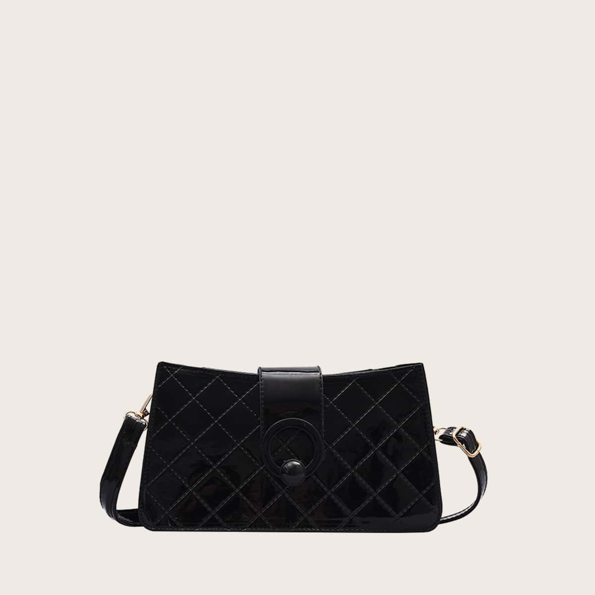 

Quilted Buckle Baguette Bag, Black