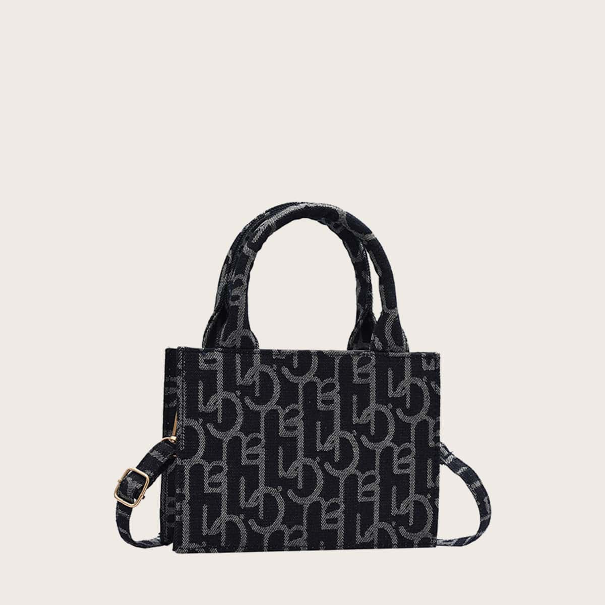 

Letter Graphic Satchel Bag, Black