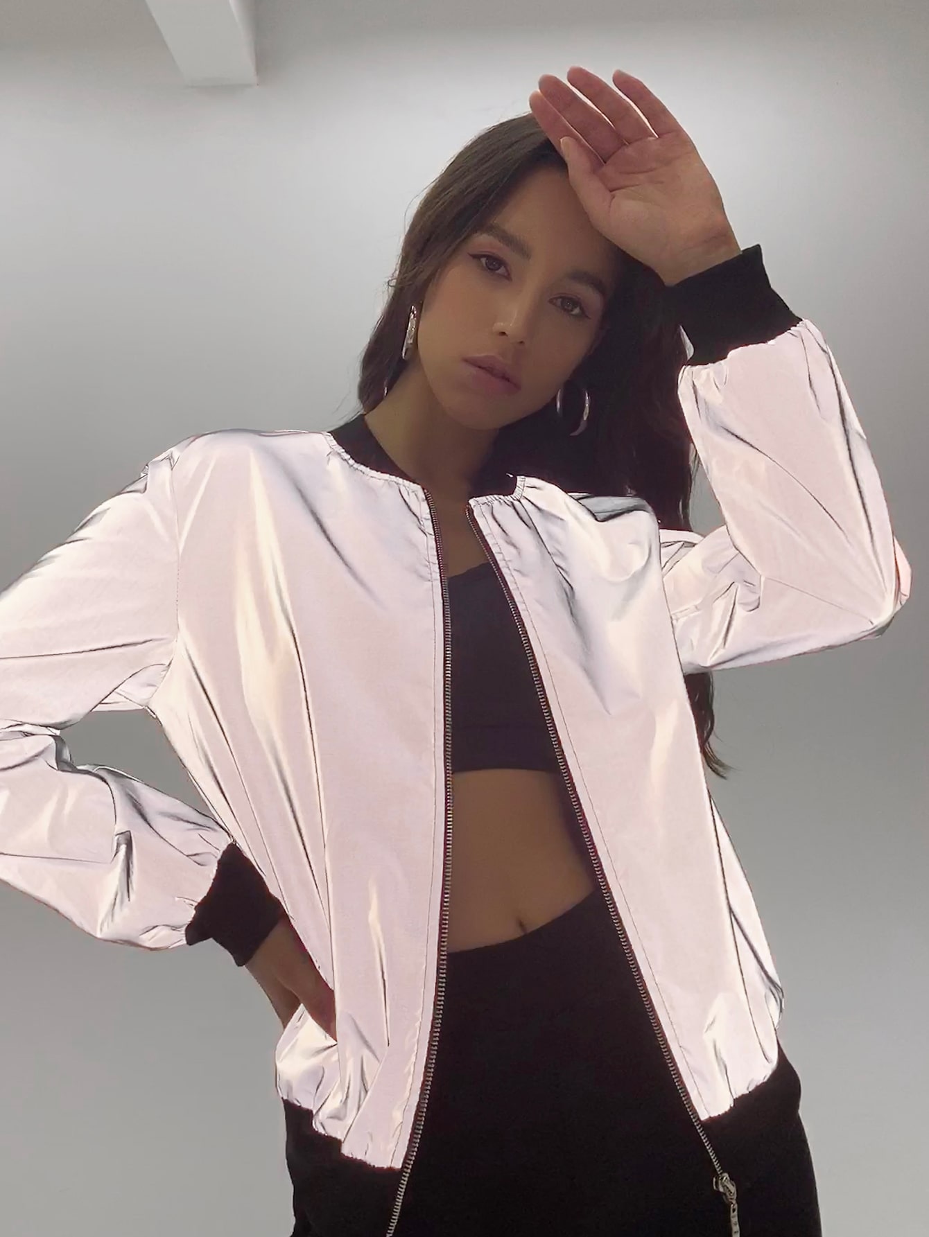 Reflective Zip Up Bomber Jacket thumbnail