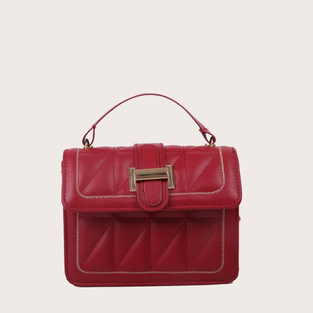 

Quilted Flap Satchel Bag, Rose red