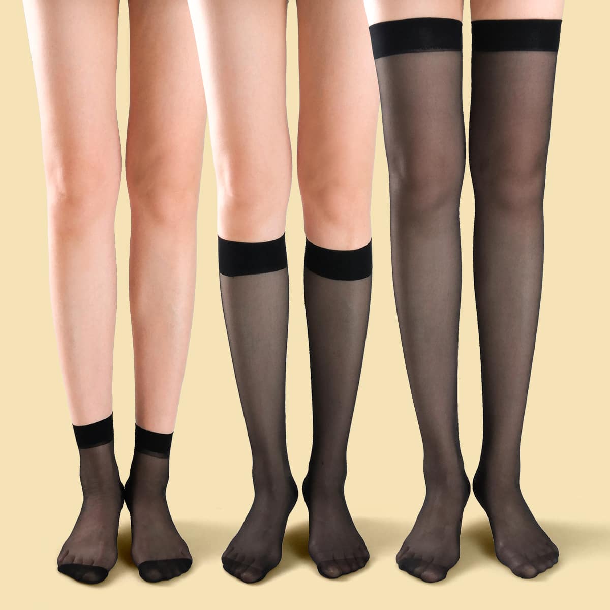 

3pairs Plain Sheer Mesh Socks, Clear