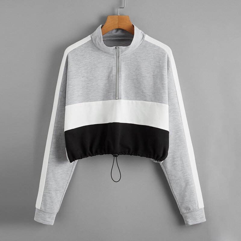 

Color Block Half Zipper Drawstring Hem Sweatshirt, Multicolor