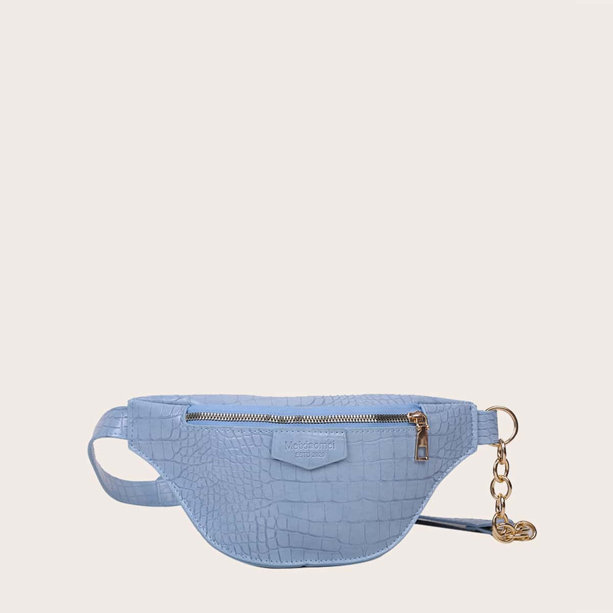 

Croc Embossed Fanny Pack, Pastel baby blue