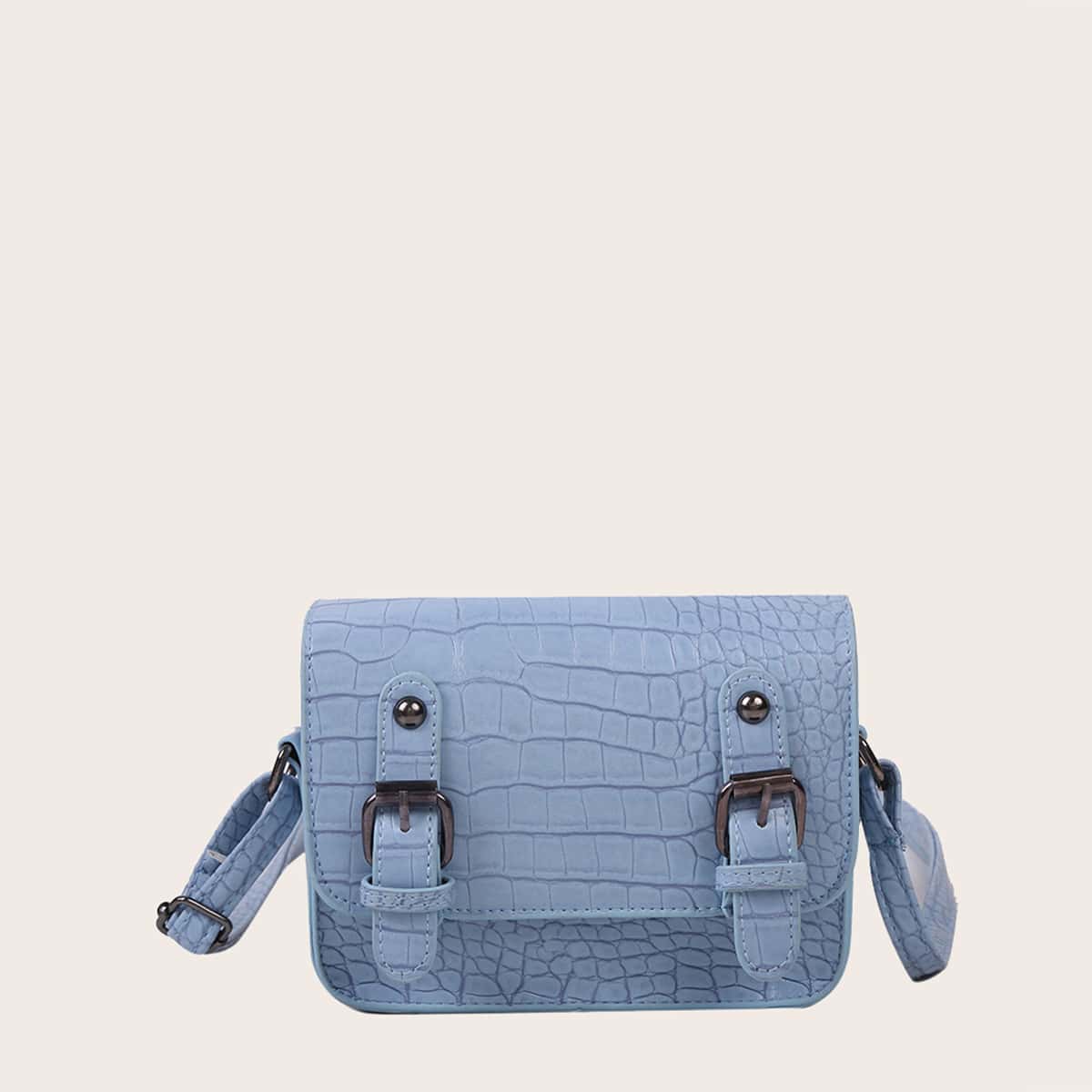 

Croc Embossed Buckle Crossbody Bag, Dusty blue