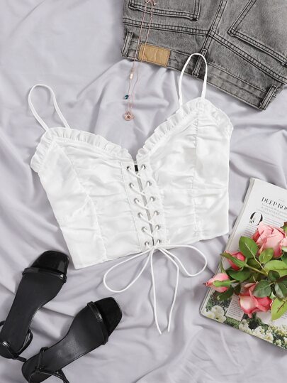 レースアップフロント シール クロップキャミトップ