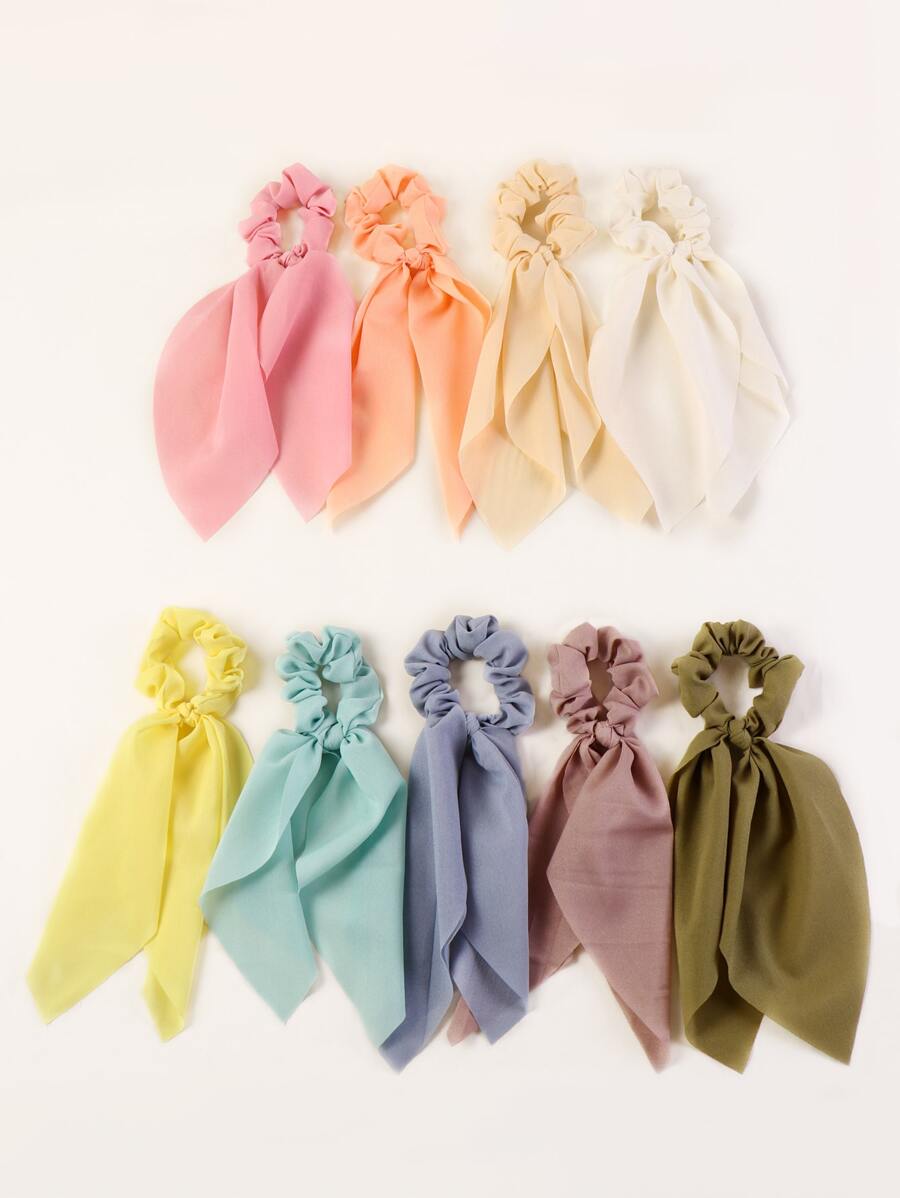 9pcs Multicolor Scrunchies Scarf Cute Bow,Dopamine Hair Ties Ponytail Holders Hair Elastics Hair Rope, Hair Bobbles Hair Accessories Head Accessories - Multicolor - View 1