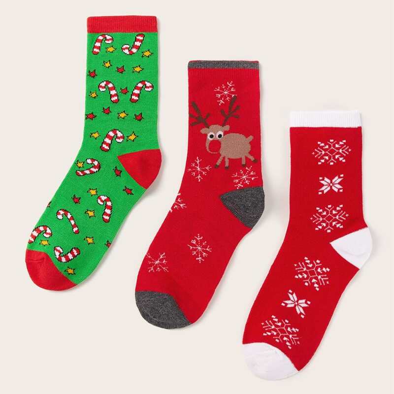 

3pairs Christmas Elk Pattern Socks, Multicolor
