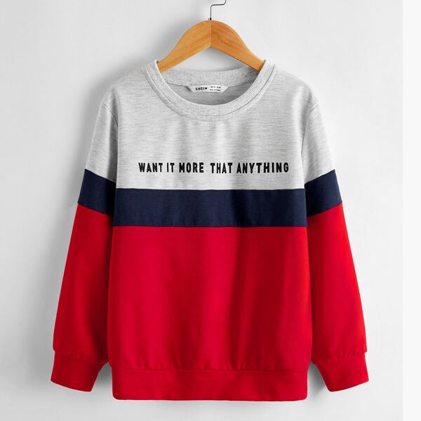 

Boys Slogan Graphic Colorblock Pullover, Multicolor