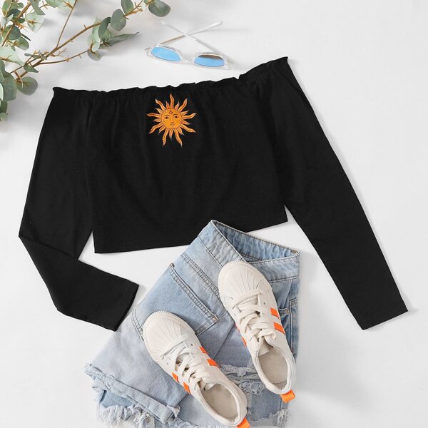 

Sun Graphic Crop Bardot Tee, Black