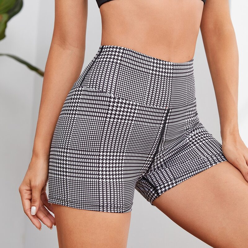 

Glen Plaid Sports Biker Shorts, Black and white