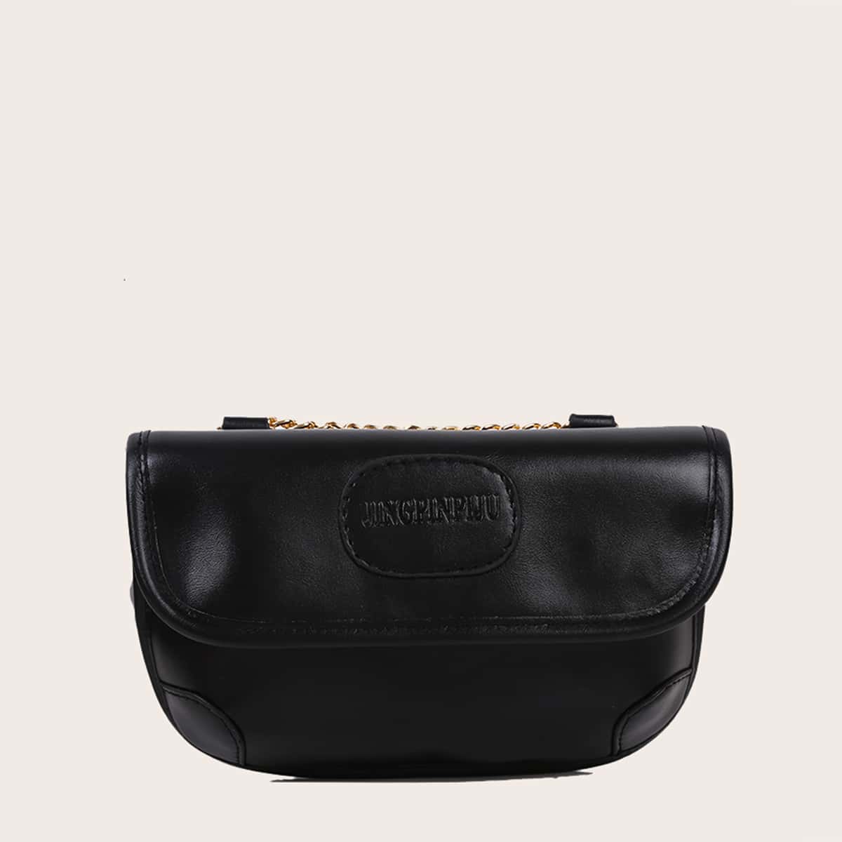 

Solid Flap Chain Crossbody Bag, Black