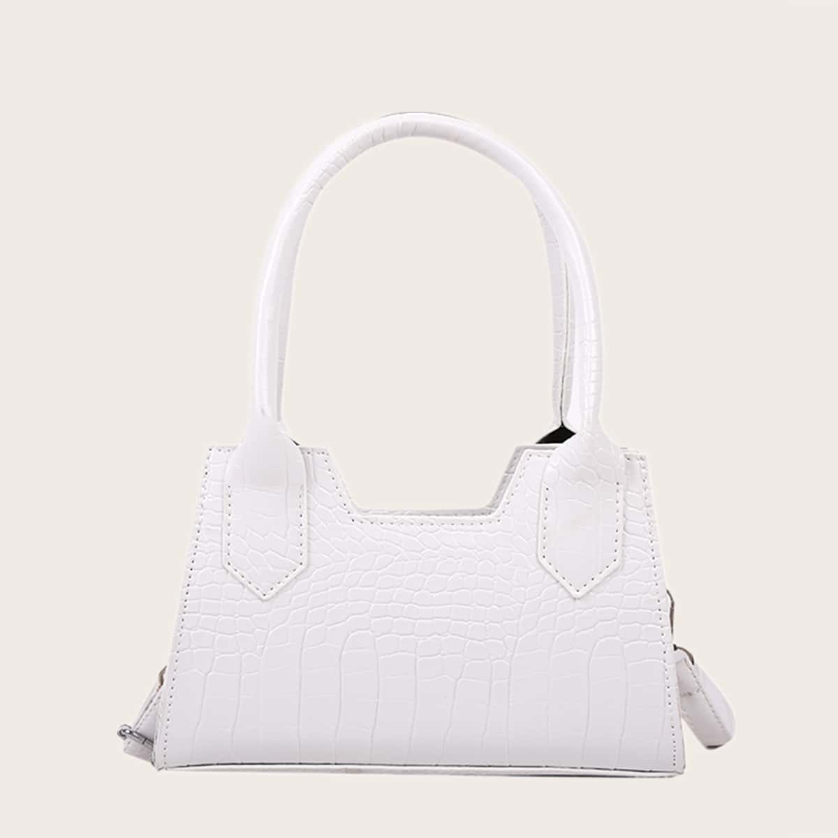 

Croc Embossed Satchel Bag, White