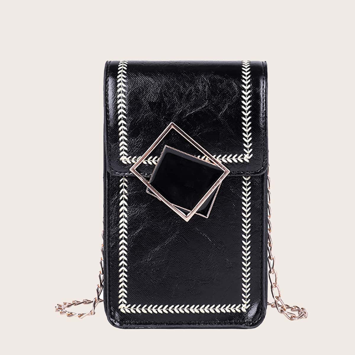 

Geo Chain Crossbody Phone Bag, Black