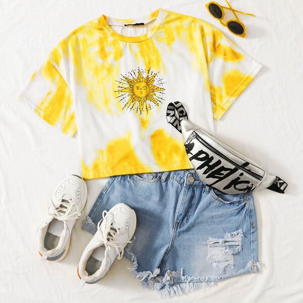 

Sun Print Tie Dye Crop Tee, Multicolor