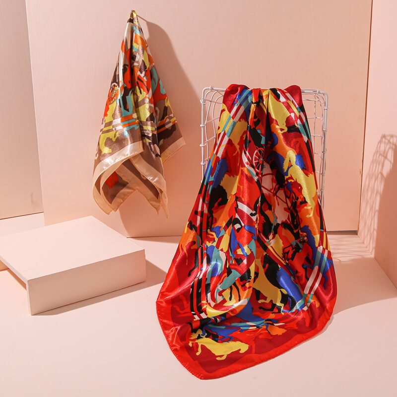 

2pcs Horse Printed Square Scarf, Multicolor
