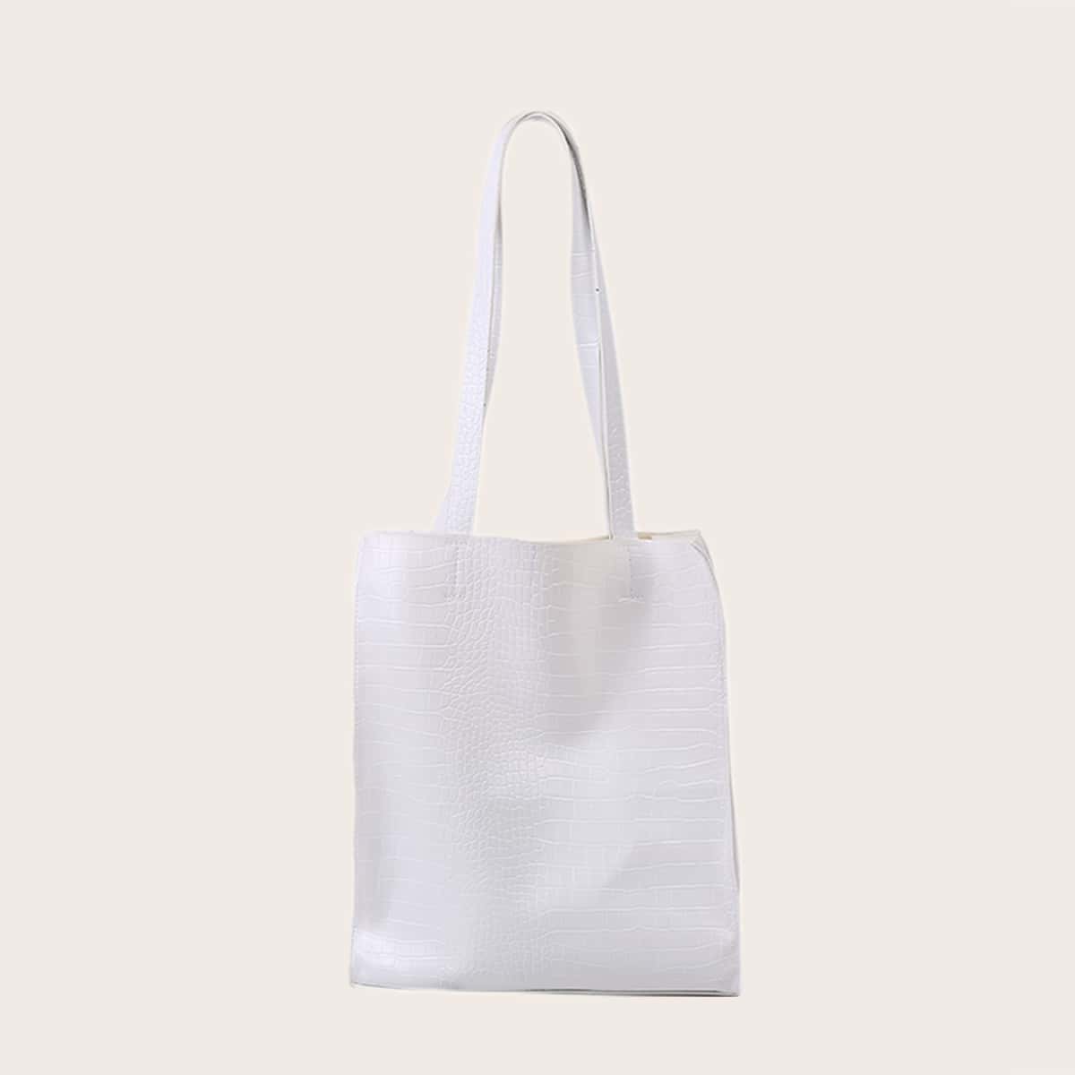 

Croc Embossed Tote Bag, White