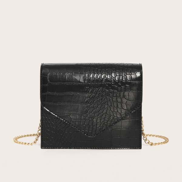 

Croc Embossed Flap Crossbody Bag, Black