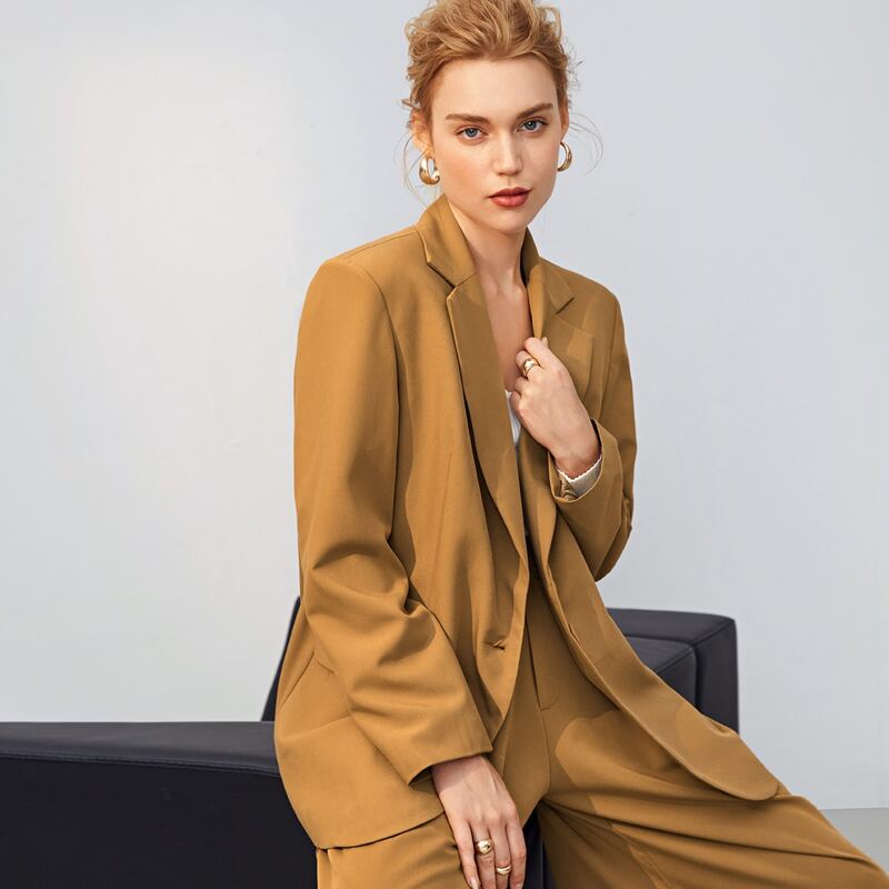 

Lapel Neck Flap Detail Blazer, Brown