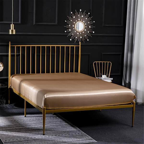 

1pc Plain Satin Fitted Sheet, Gold