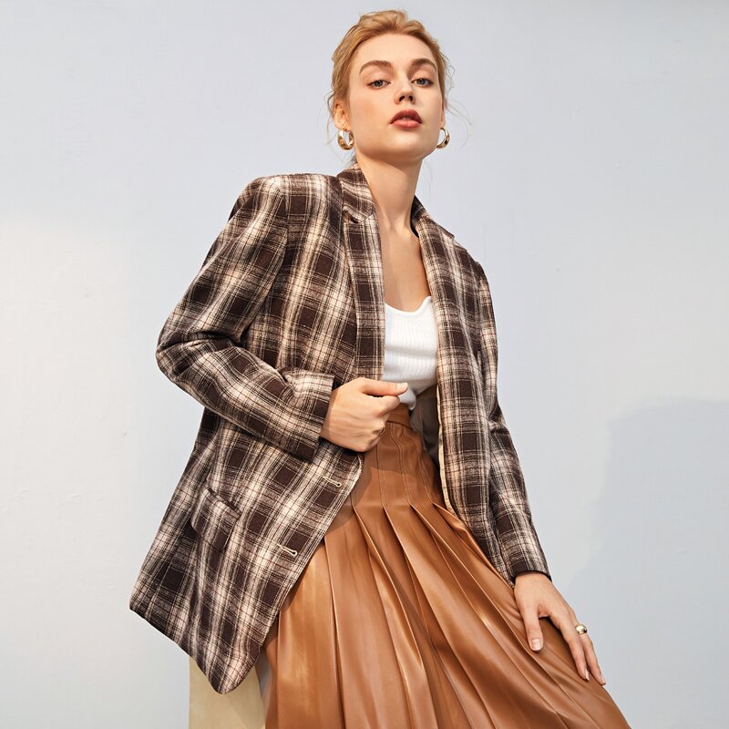 

Lapel Neck Flap Detail Plaid Blazer, Multicolor
