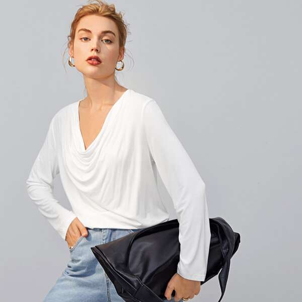

Cowl Neck Solid Top, White