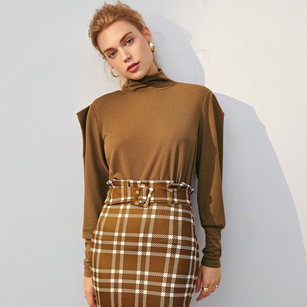 

Funnel Neck Gigot Sleeve Top, Brown