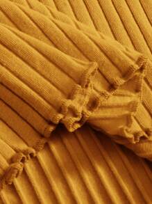 Muchica Off Shoulder Notched Neck Lettuce Trim Rib-knit Dress - Mustard Yellow - View 4