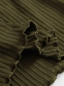 SHEIN EZwear 露肩西裝領生菜邊羅紋針織連衣裙 - 軍綠色 - 查看 3
