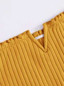Muchica Off Shoulder Notched Neck Lettuce Trim Rib-knit Dress - Mustard Yellow - View 5