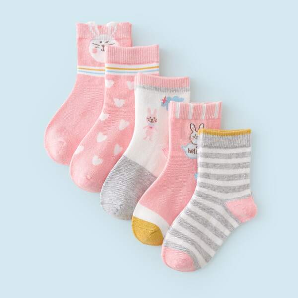 

5pairs Toddler Girls Striped Pattern Socks, Multicolor