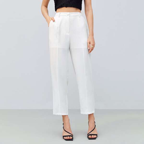 

Seam Front Tailored Pants, White