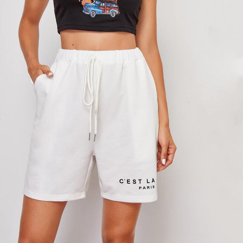 

Letter Graphic Track Shorts, White