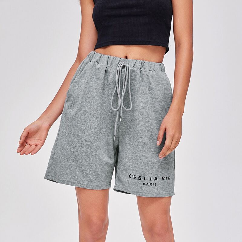

Letter Graphic Track Shorts, Grey