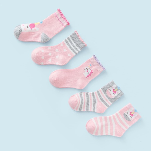

5pairs Toddler Girls Striped Pattern Socks, Multicolor