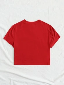 SHEIN EZwear 標語圖案短版上衣 - 紅色 - 查看 2