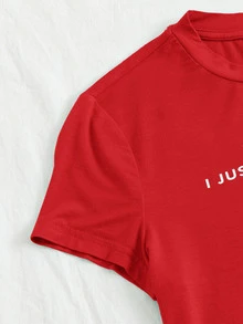 SHEIN EZwear 標語圖案短版上衣 - 紅色 - 查看 5