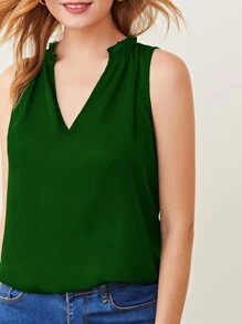 BizChic Frill Trim Notched Neck Sleeveless Top - Green - View 3