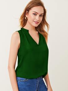 BizChic Frill Trim Notched Neck Sleeveless Top - Green - View 4