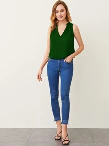 BizChic Frill Trim Notched Neck Sleeveless Top - Green - View 5