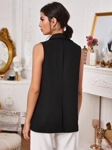 SHEIN Privé Shawl Collar Sleeveless Blazer - Black - View 2