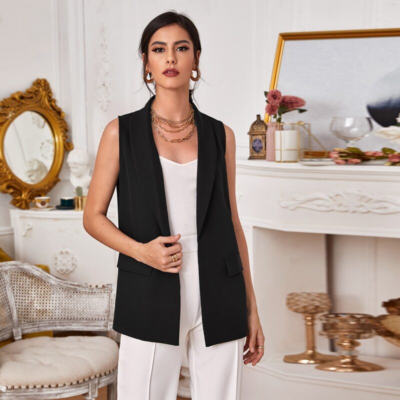 

Shawl Collar Sleeveless Blazer, Black
