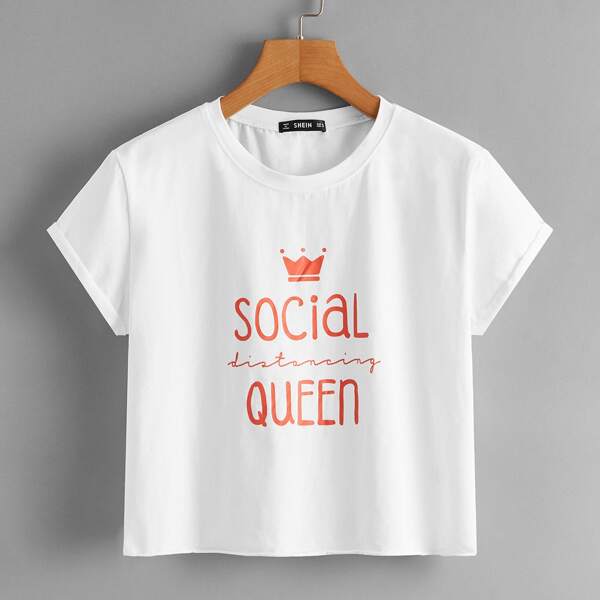 

Letter and Graphic Print Top, White