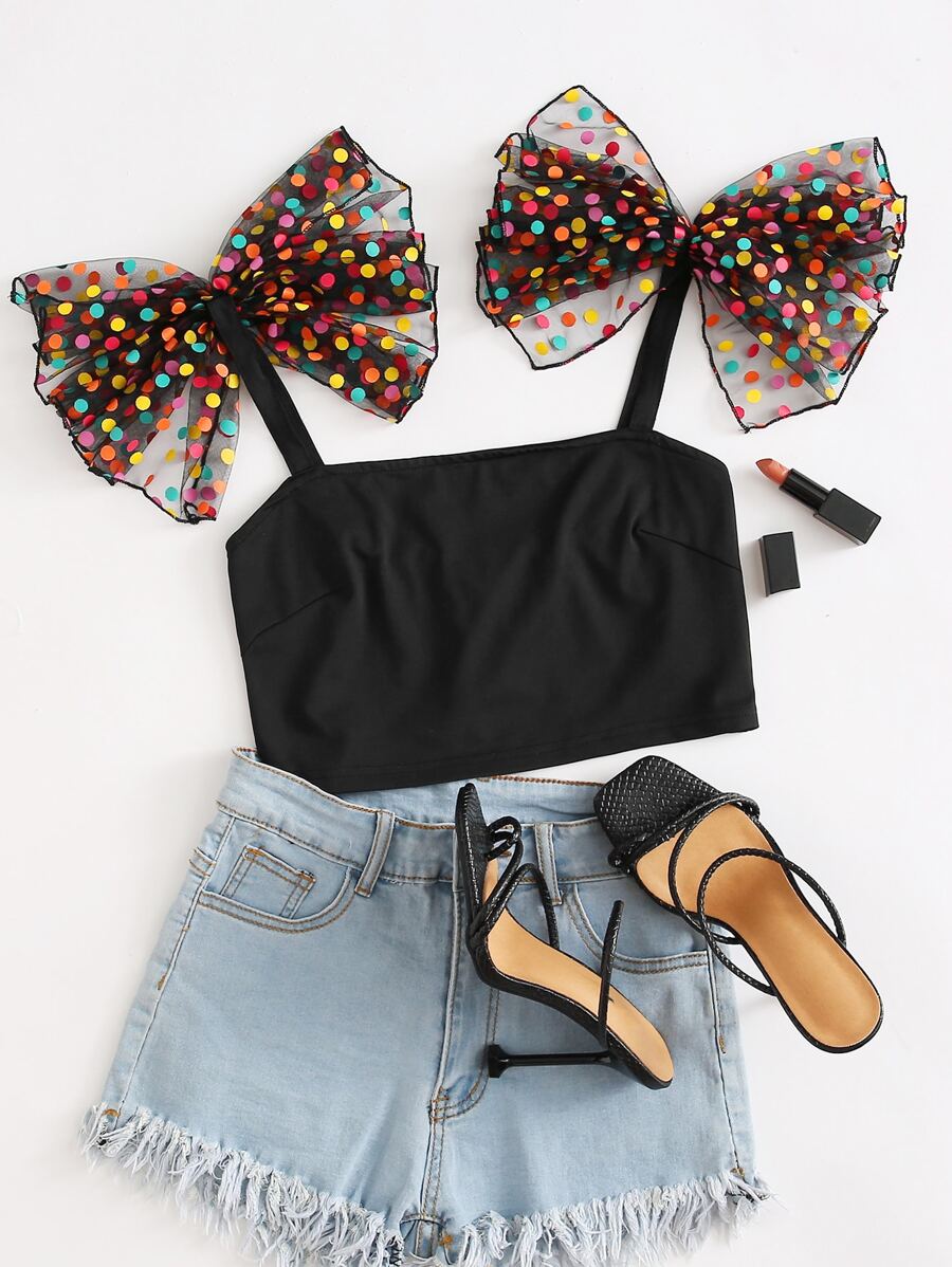 Polka Dot Exaggerated Ruffle Crop Top | SHEIN USA