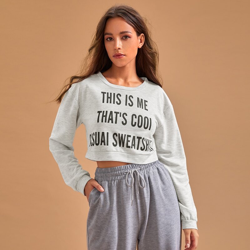 

Slogan Graphic Crop Lounge Sweatshirt, Light grey