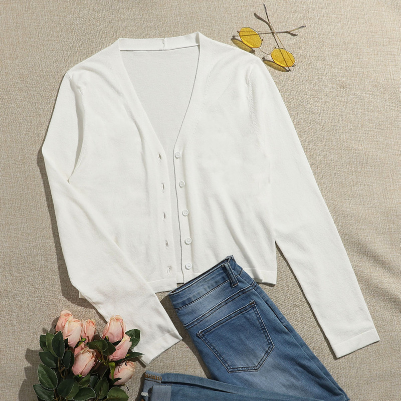 

Solid Button Up Cardigan, White