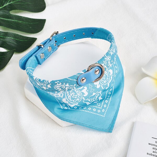 

1pc Dog Paisley Print Collar Bib, Blue