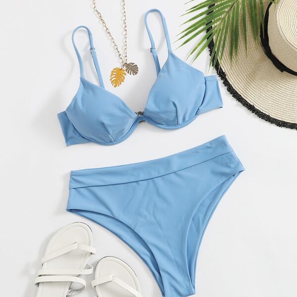 

Underwire High Waisted Bikini Swimsuit, Baby blue