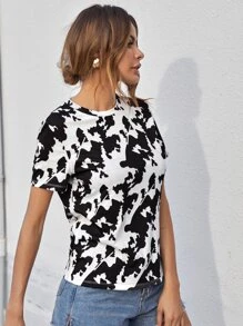 SHEIN Essnce 滿版圖案T恤 - 黑與白 - 查看 4