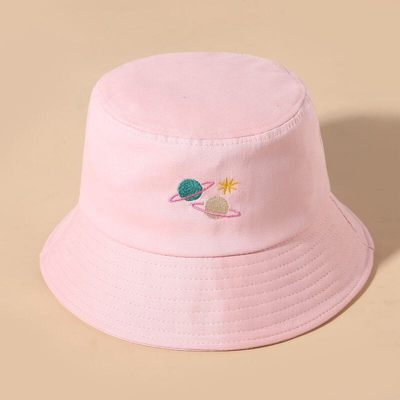 

Planet Embroidered Bucket Hat, Baby pink