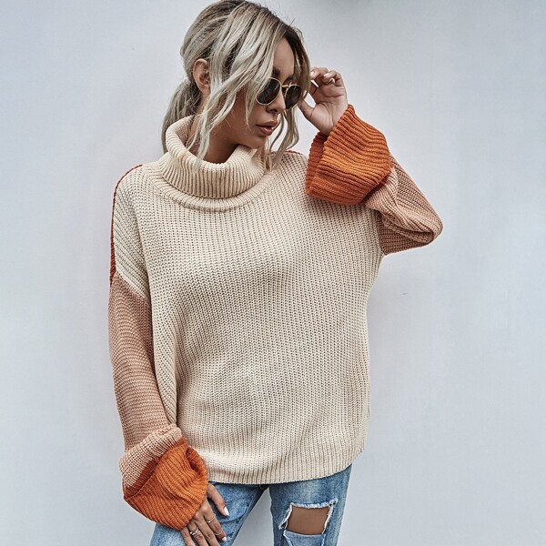 

Cut And Sew Turtleneck Sweater, Multicolor